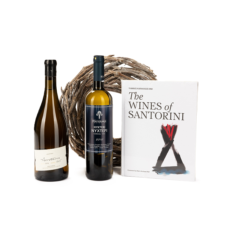 BOX SANTORINI +LIVRE * Deux bouteilles confidentielles de vin de Santorin & leur ouvrage de référence